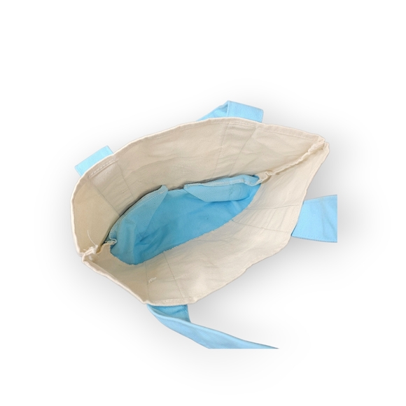 Trader Joe’s Canvas Tote Bag Blue Cream Grocery Shopping Tote - Picture 5 of 5